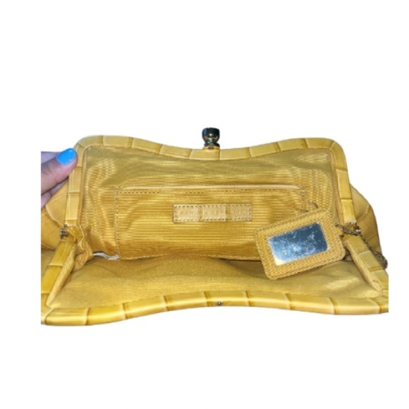Banana Republic mustard croc-embossed leather clutch w/attached small mirror